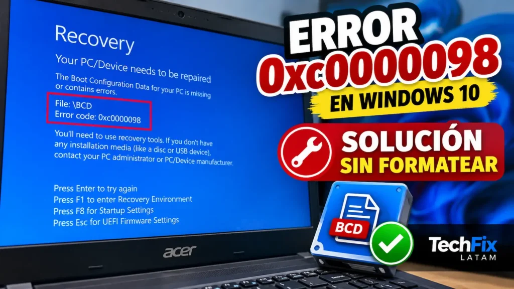 Error 0xc0000098 en Windows 10 y solución para reparar el BCD sin formatear